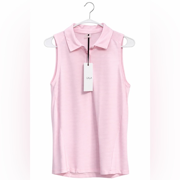 CALIA by Carrie Underwood Tops - CALIA Renew Sleeveless Golf Polo Pink Stripe Performance Top Large NEW With Tags